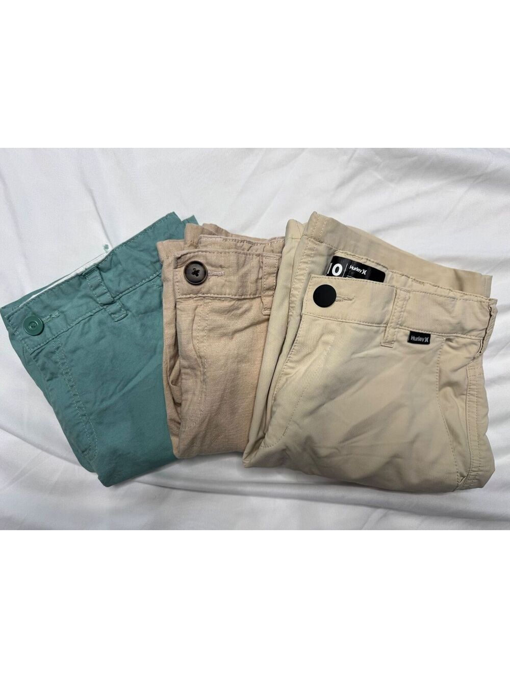 Lot Bundle of 3 Boys' Casual Shorts Size 10 - Beige, Tan, and Blue-Green